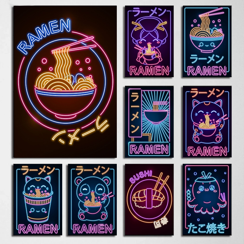 Japanese Culture Lifestyle - Japanese Wave Ramen Sushi Cat Posters